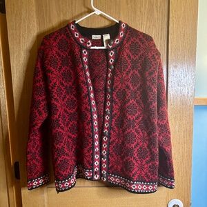 L L Bean Women’s Nordic Sweater Cardigan Size Large - Wool Knit Holiday Folk